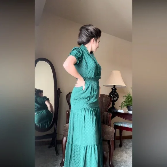 Green Swiss Dot Max Studio Maxi Dress - Picture 3 of 6